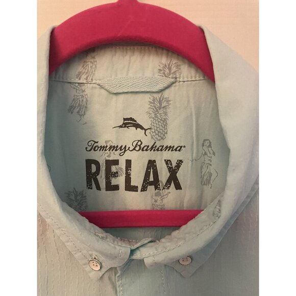 Tommy Bahama Relax Men's Size L Button Down Short Sleeve Baby Blue Shirt - Picture 2 of 5